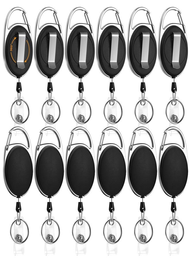 Soleebee 12 Pack Retractable Badge Reels with 360° Swivel Belt Clip and Key Ring, 25'' Retractable Keychain Carabiner ID Badge Holder Black - Image 1